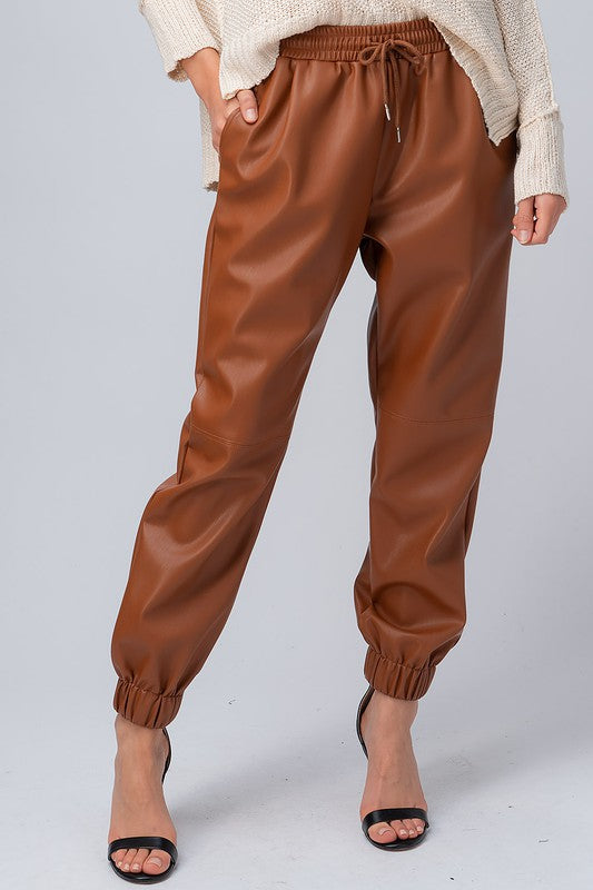 Camel Faux Leather Pants