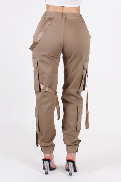 JOGGER STYLE CARGO PANT w/ NYLON STRAP DETAILING Tan