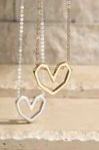 SATIN HEART JAGGED EDGE NECKLACE Silver