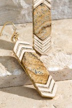NATURAL STONE AND CHEVRON METAL EARRINGS