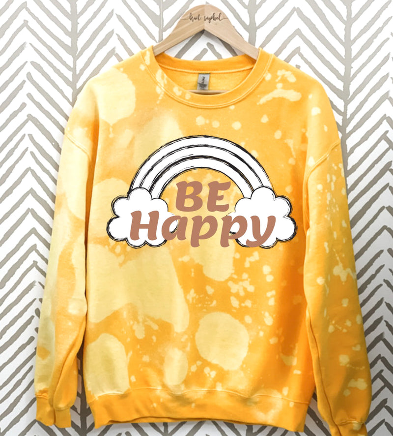 BE HAPPY Bleached Crew