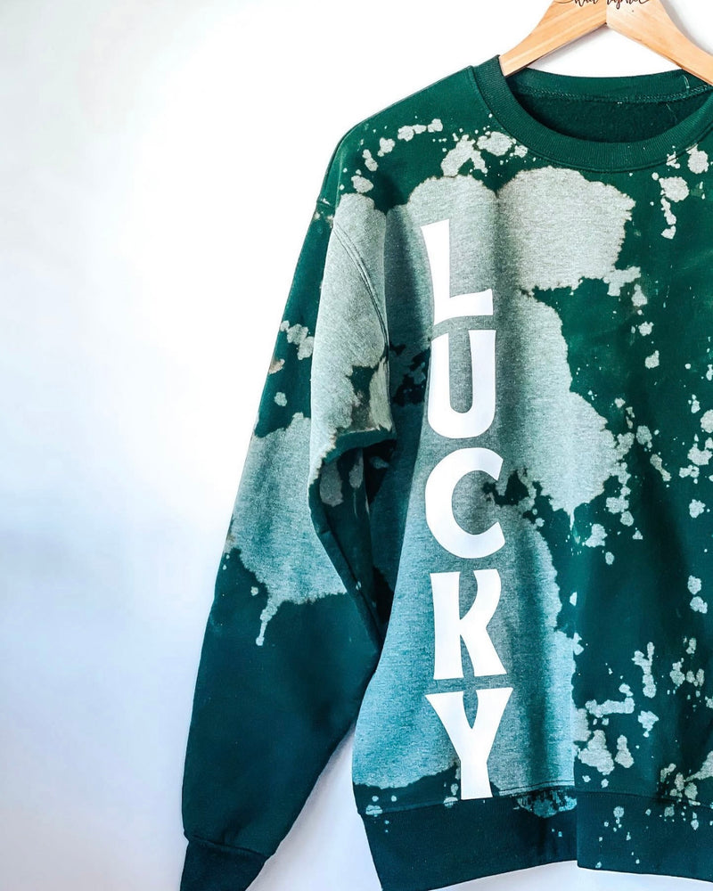 Green Lucky Bleached Crew