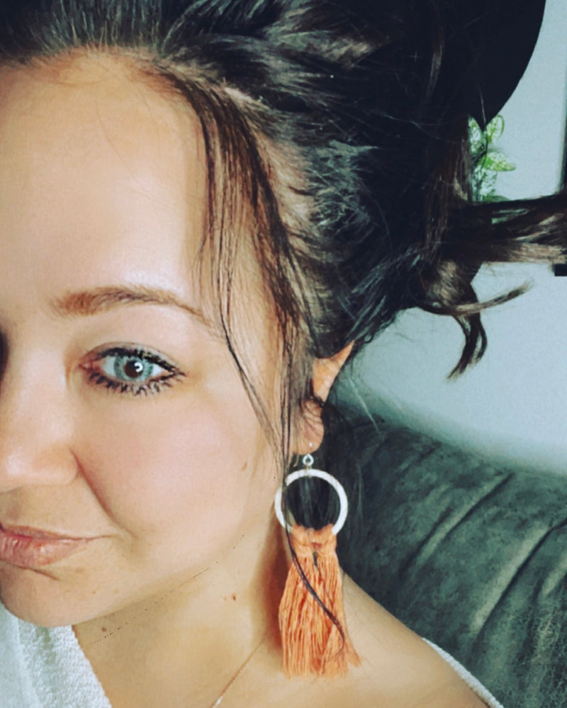 BLUSH FRINGED HOOP EARRING