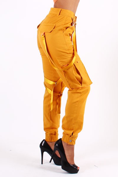 JOGGER STYLE CARGO PANT w/ NYLON STRAP DETAILING Mustard – Kaitraphel